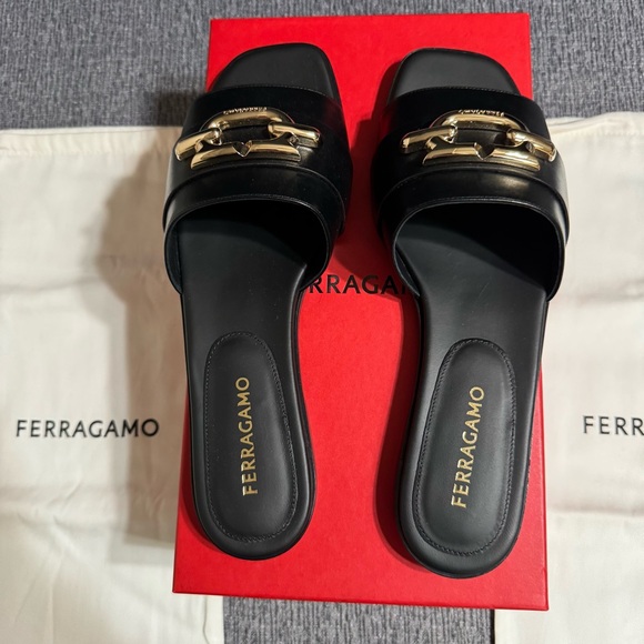 Ferragamo Priscilla Slip On Open Toe Slide Sandal in Black - Picture 9 of 16